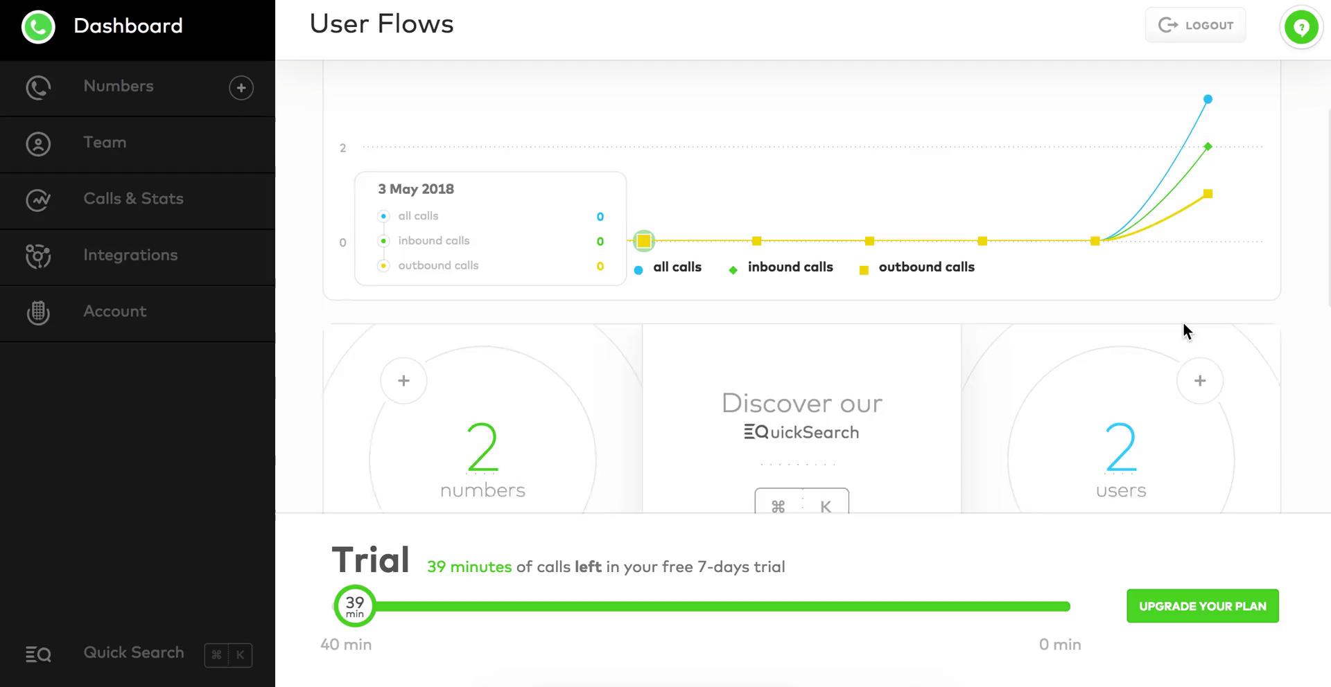 Screenshot of on General browsing on Aircall user flow