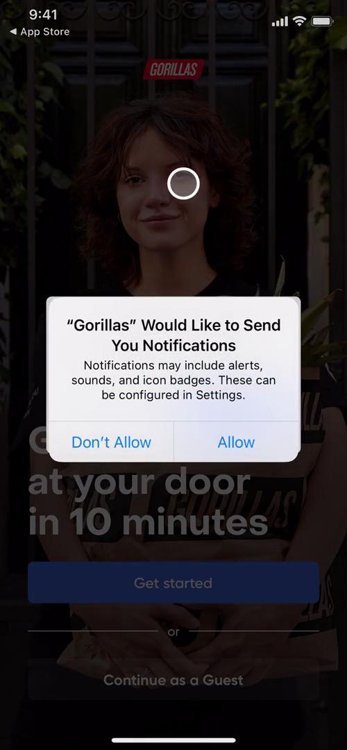 Gorillas enable notifications screenshot
