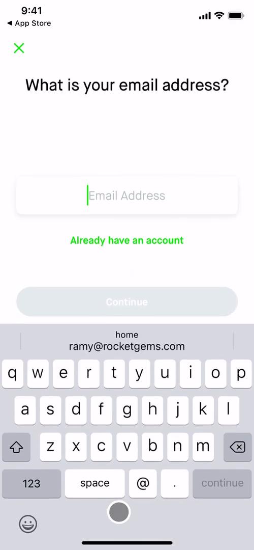 Robinhood enter email screenshot