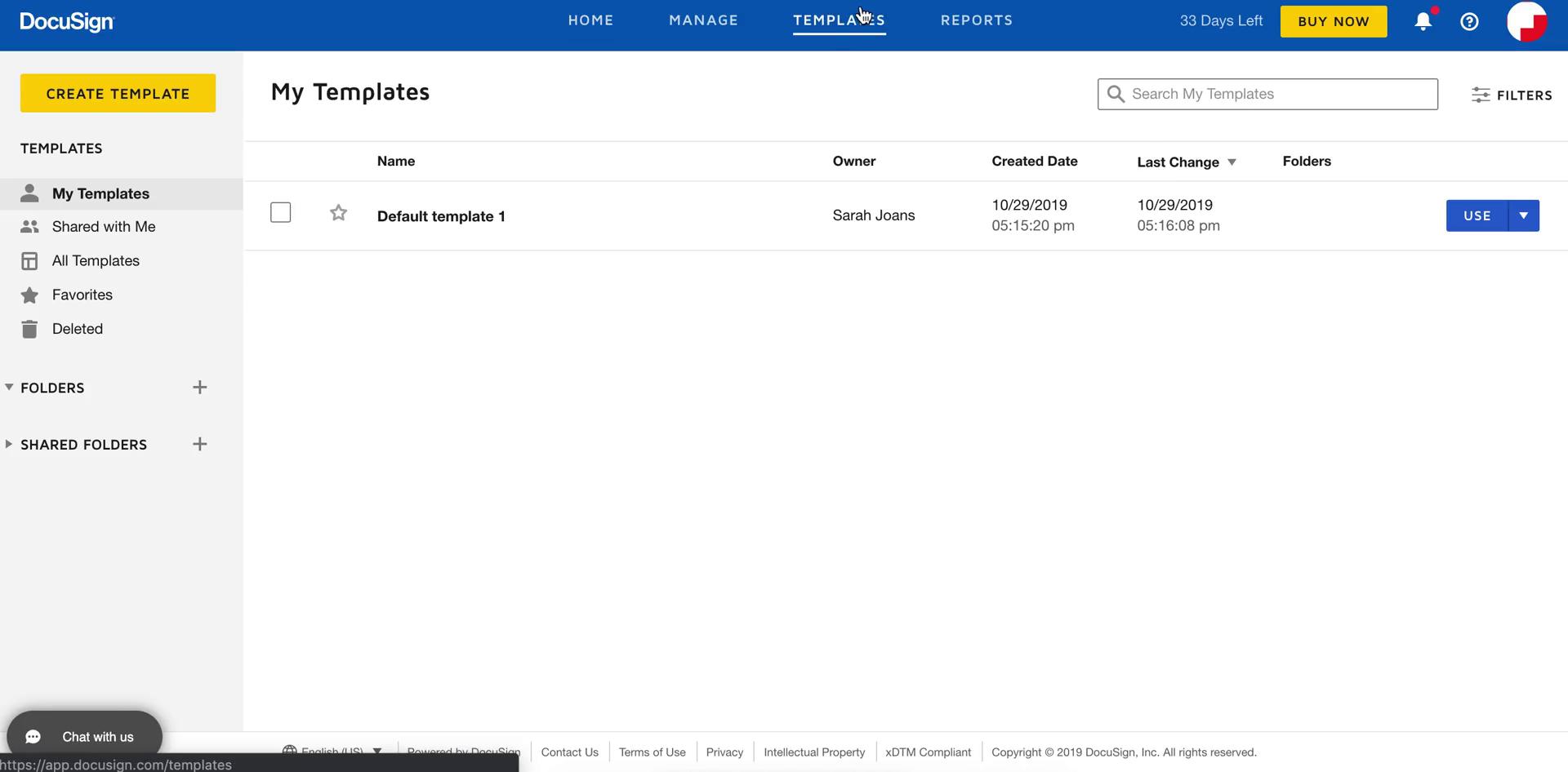 Screenshot of Templates on Creating a template on DocuSign user flow