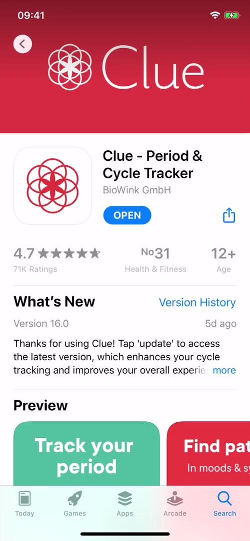 Clue app store listing screenshot