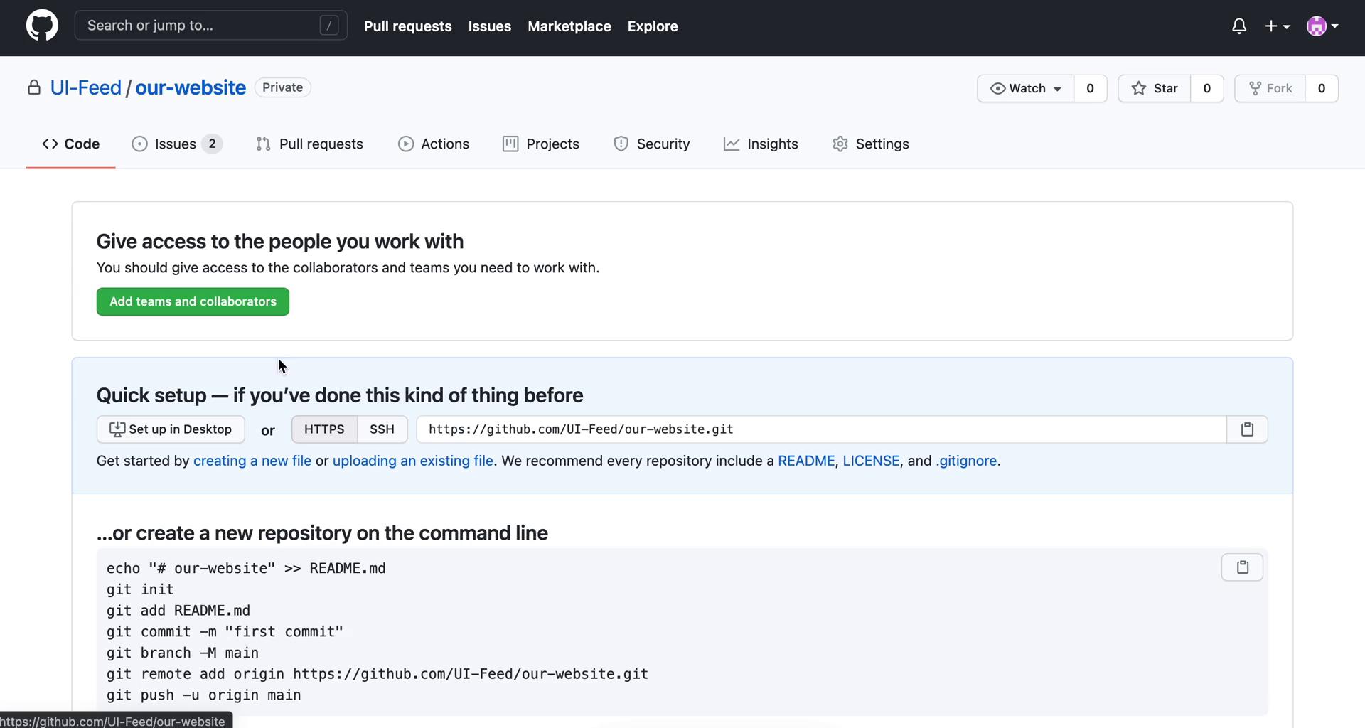 Screenshot of Repository on Tasks on GitHub user flow