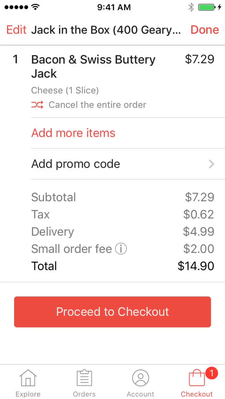 Ordering food screenshot