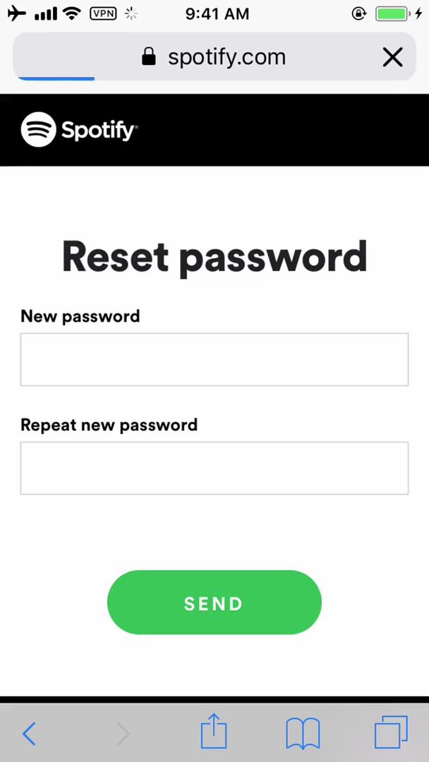 Password reset screenshot