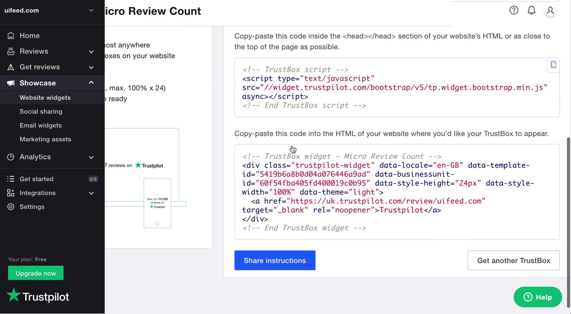 Installing a widget on Trustpilot video thumbnail