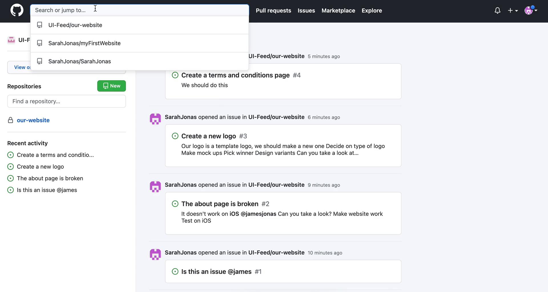 Screenshot of Search on General browsing on GitHub user flow