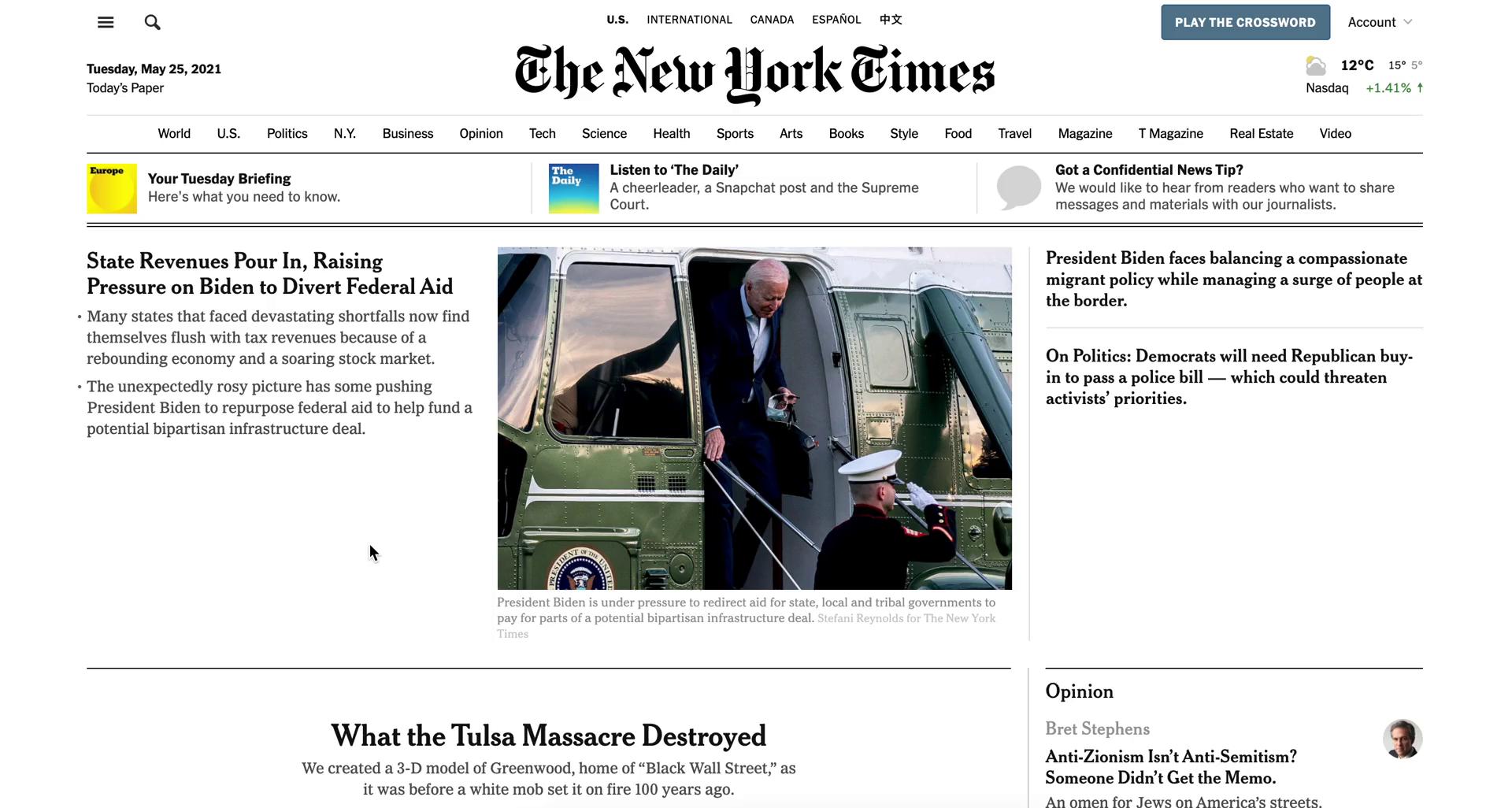 Screenshot of Homepage on Discovering content on The New York Times user flow