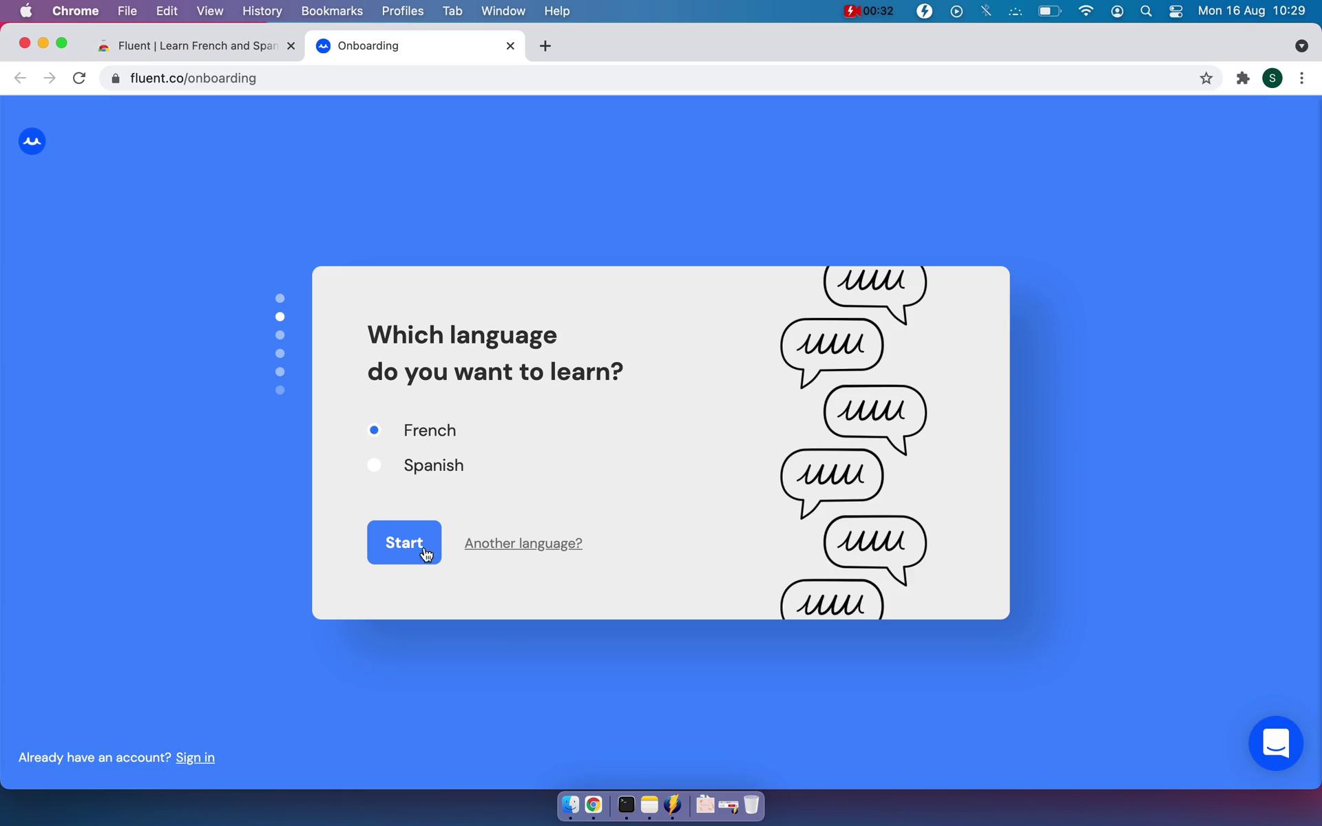 Fluent select language screenshot