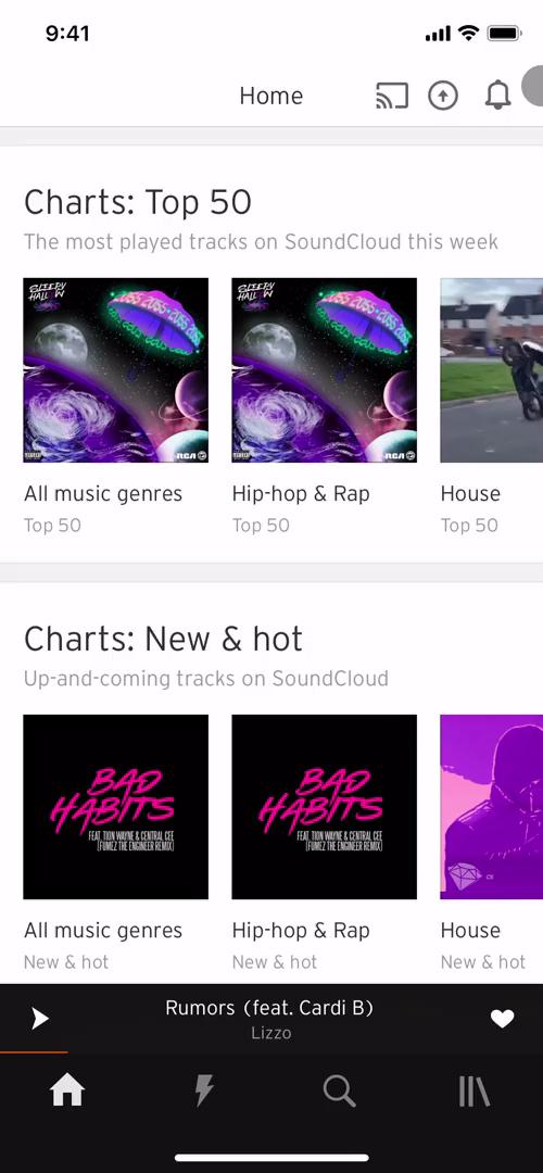Screenshot of Home on General browsing on SoundCloud user flow