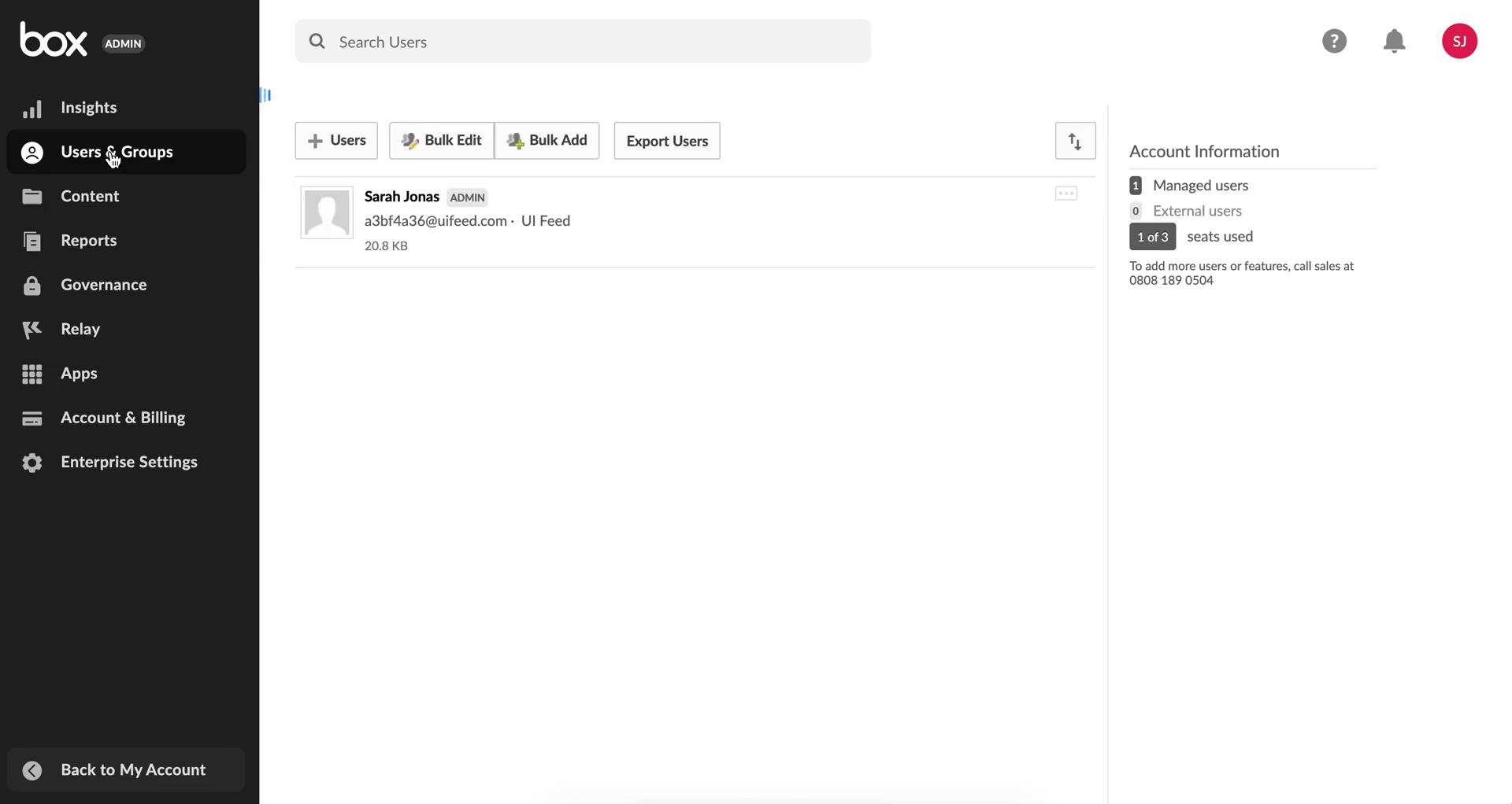 Screenshot of Users & Groups on Inviting people on Box user flow