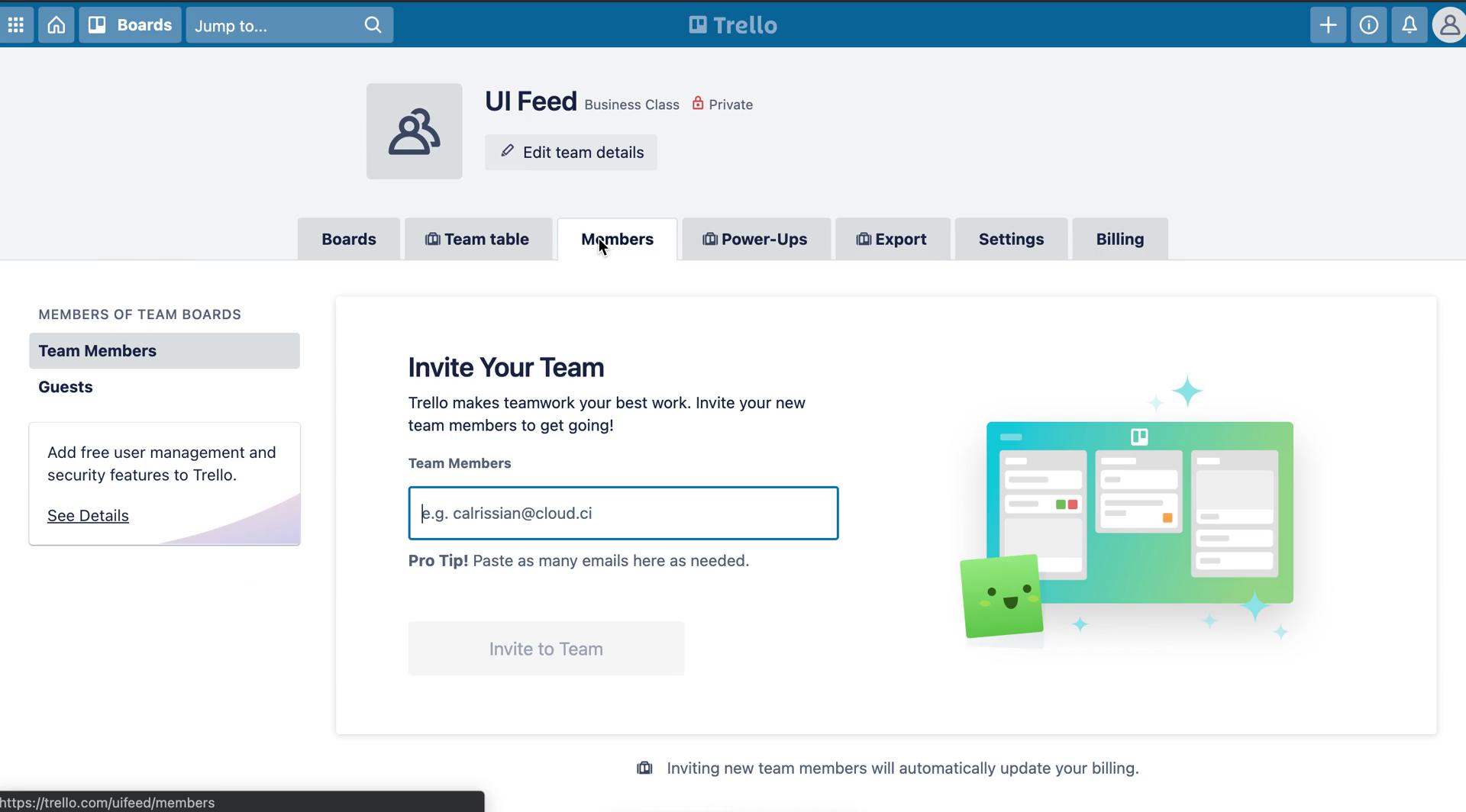 Screenshot of Team members on Inviting people on Trello user flow