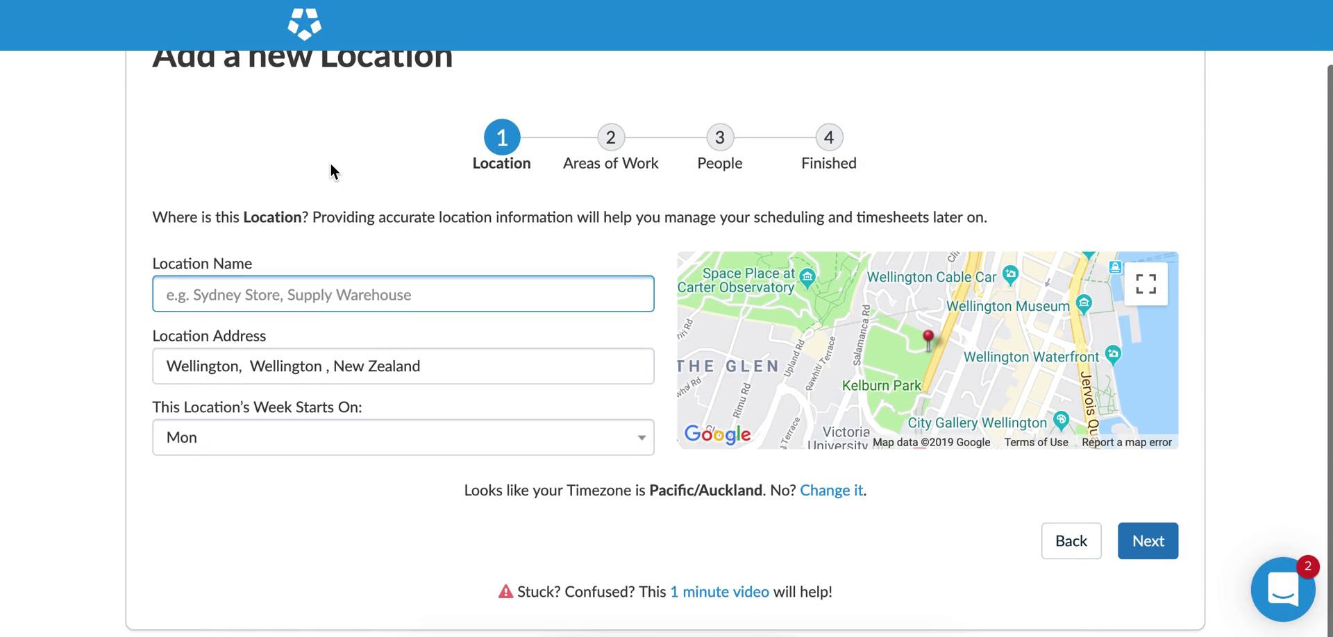 Screenshot of Add location on Managing locations on Deputy user flow