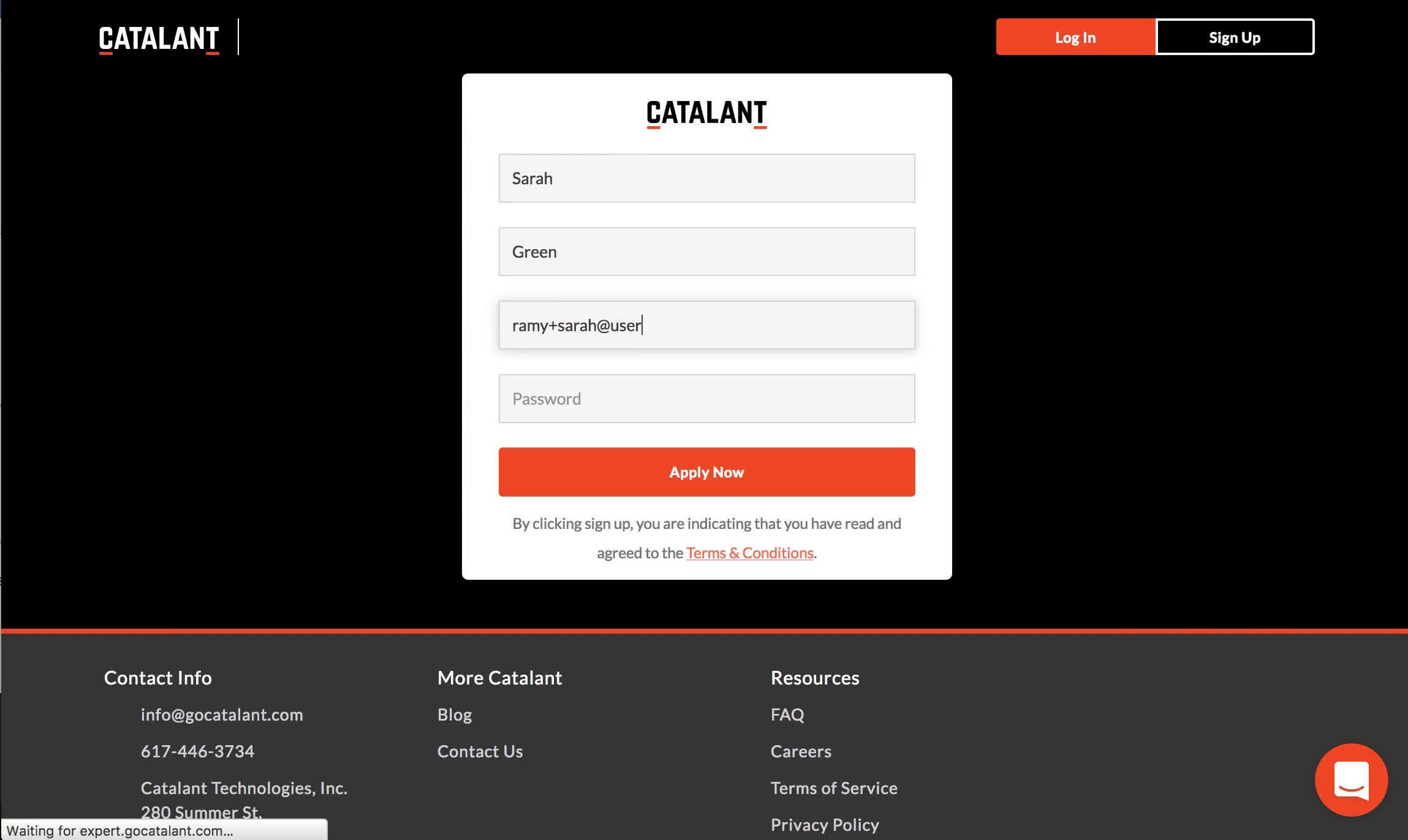 Screenshot of on Applying as a candidate on Catalant user flow