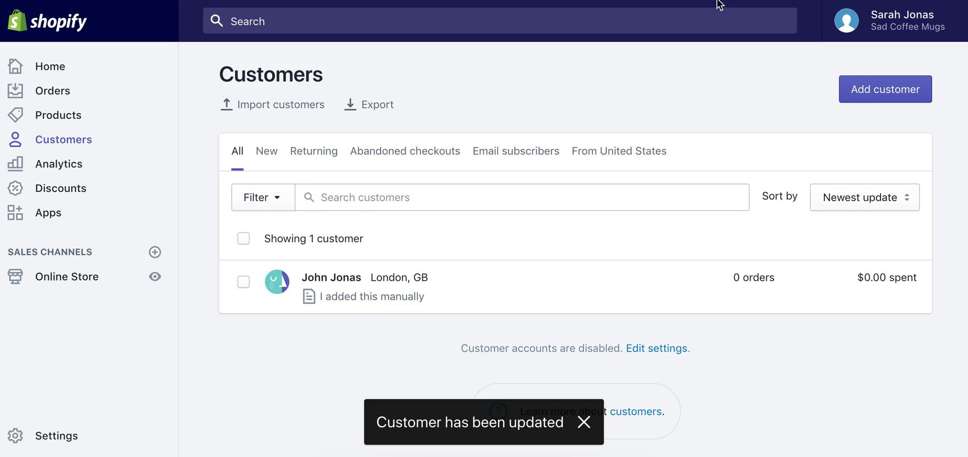 Adding customer to waitlist screenshot