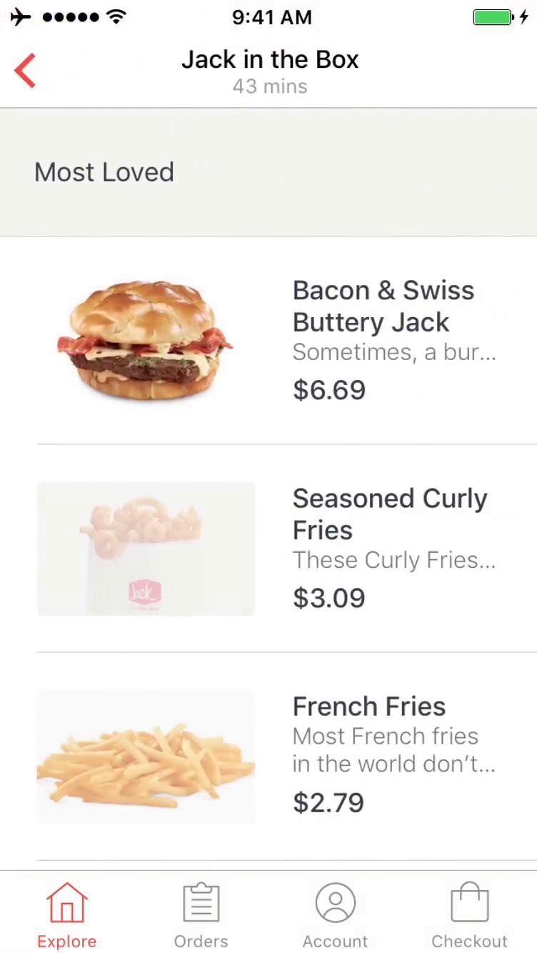 Ordering food screenshot