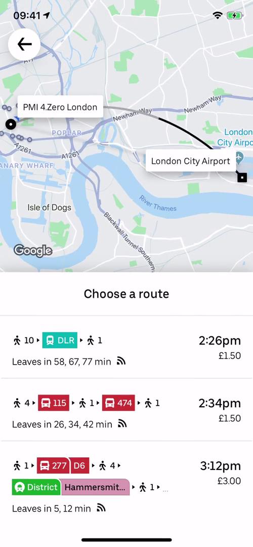 Transit routes screenshot