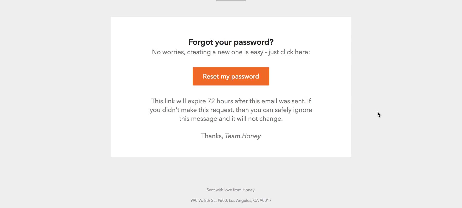 Password reset screenshot