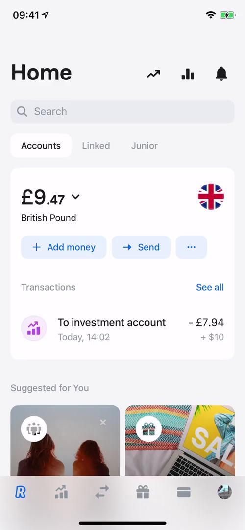 Screenshot of Home on Buying commodities on Revolut user flow