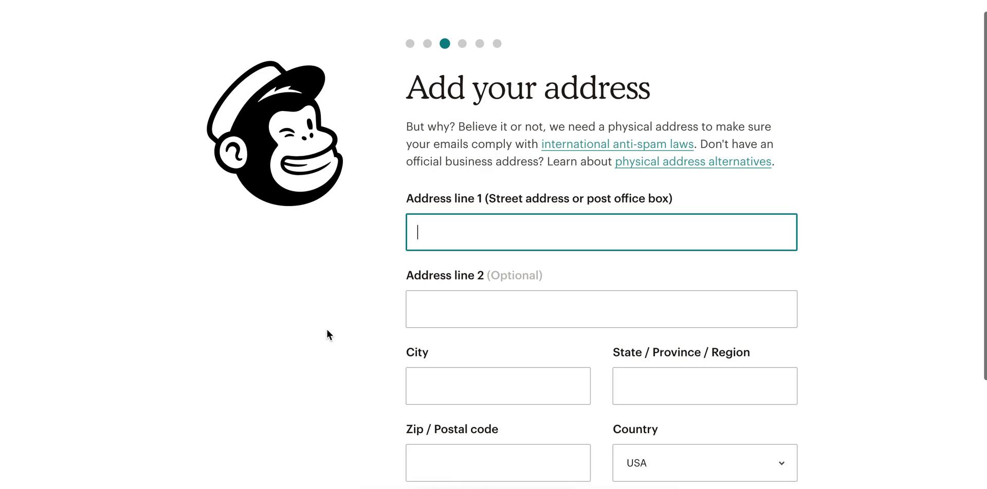 Mailchimp add address screenshot