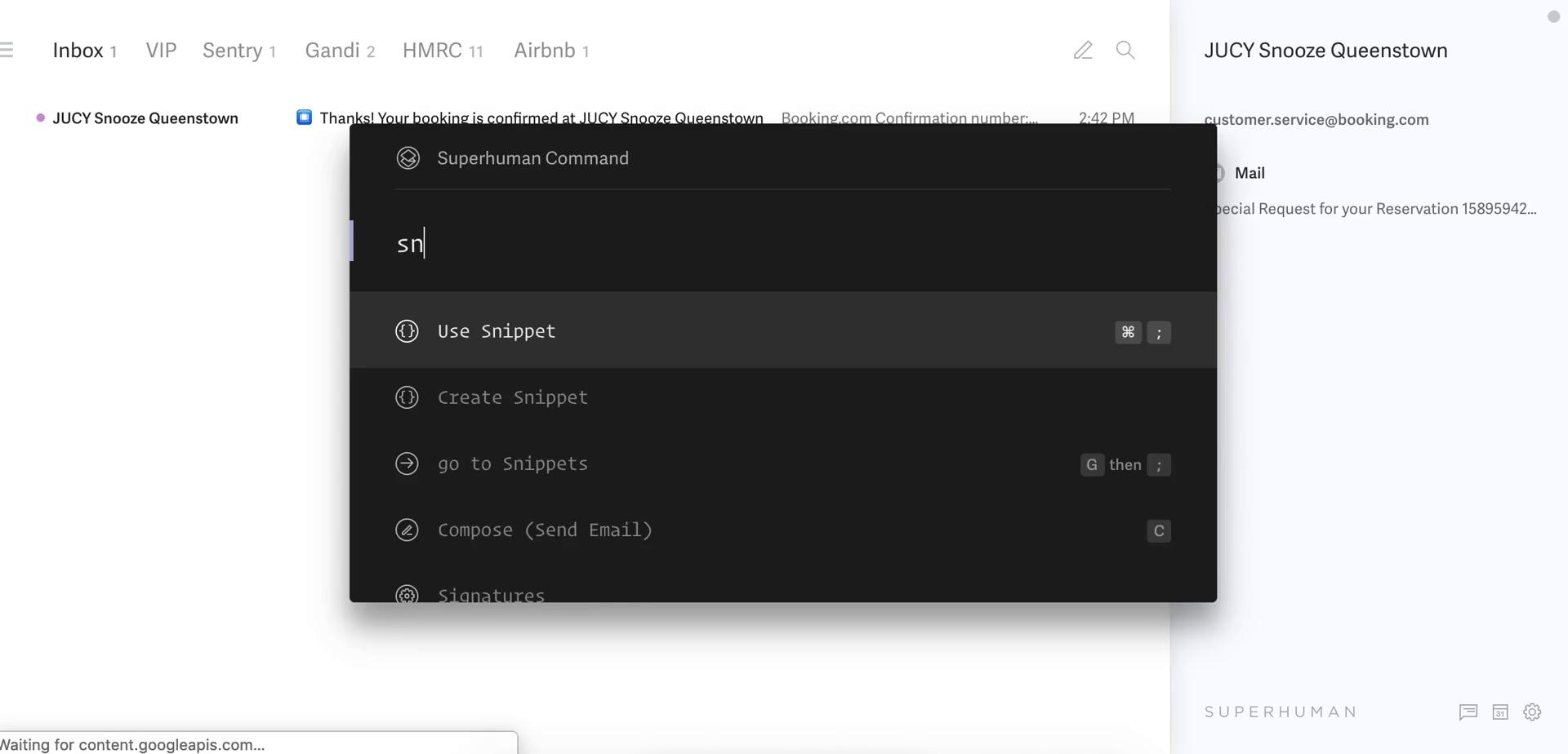 Screenshot of Shortcut commands on Creating a template on Superhuman user flow