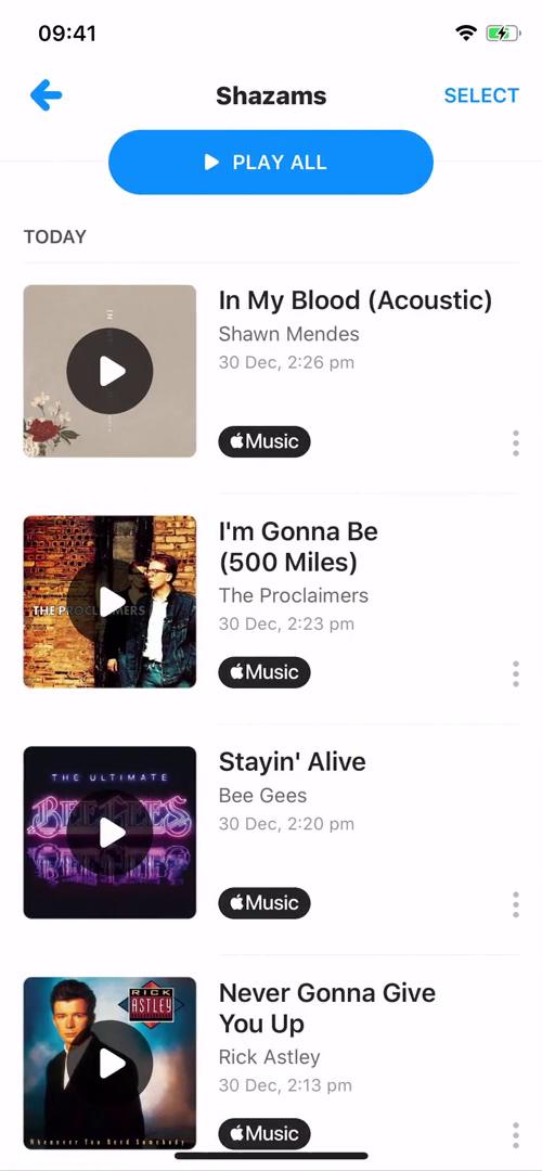 General browsing on Shazam video thumbnail