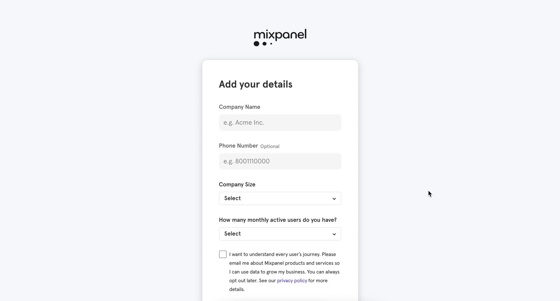Screenshot of Add details on Onboarding on Mixpanel user flow