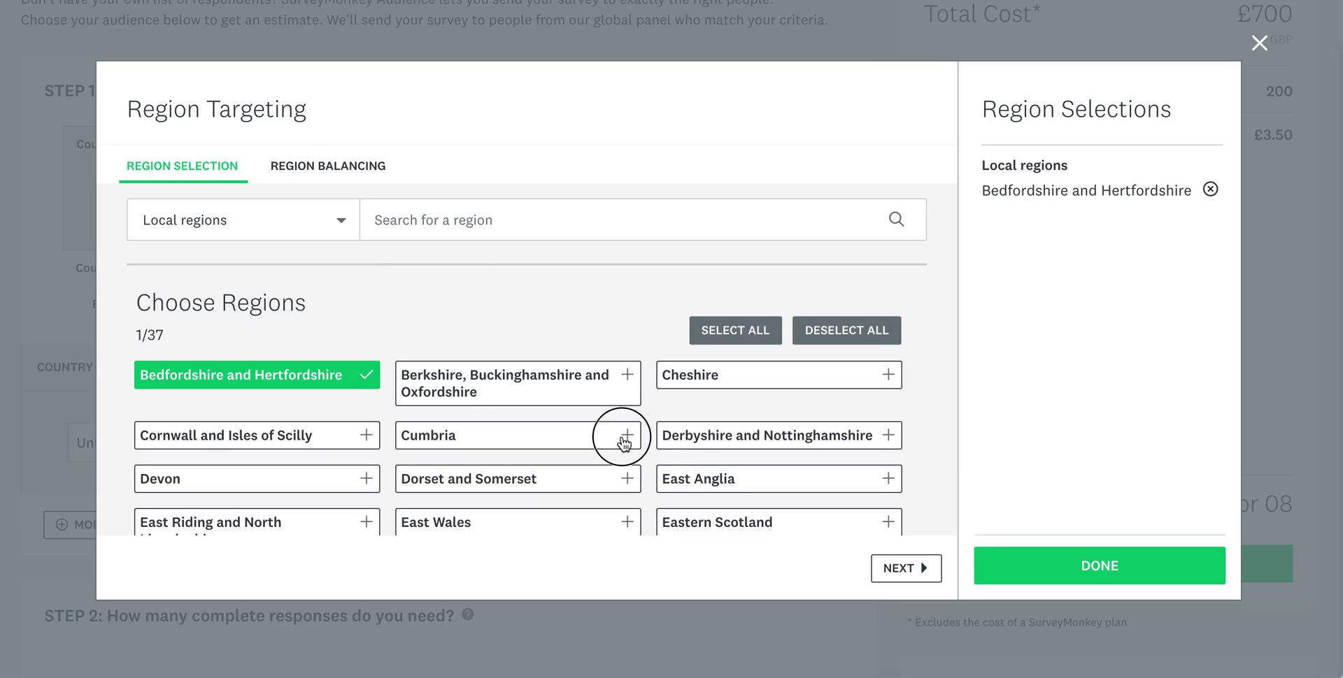 Setting target audience on SurveyMonkey video thumbnail