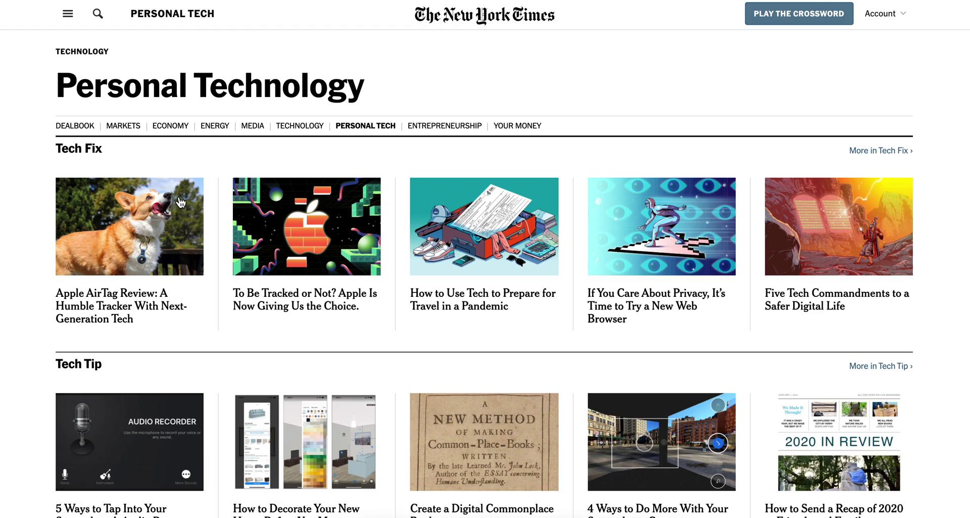 Screenshot of Category on General browsing on The New York Times user flow