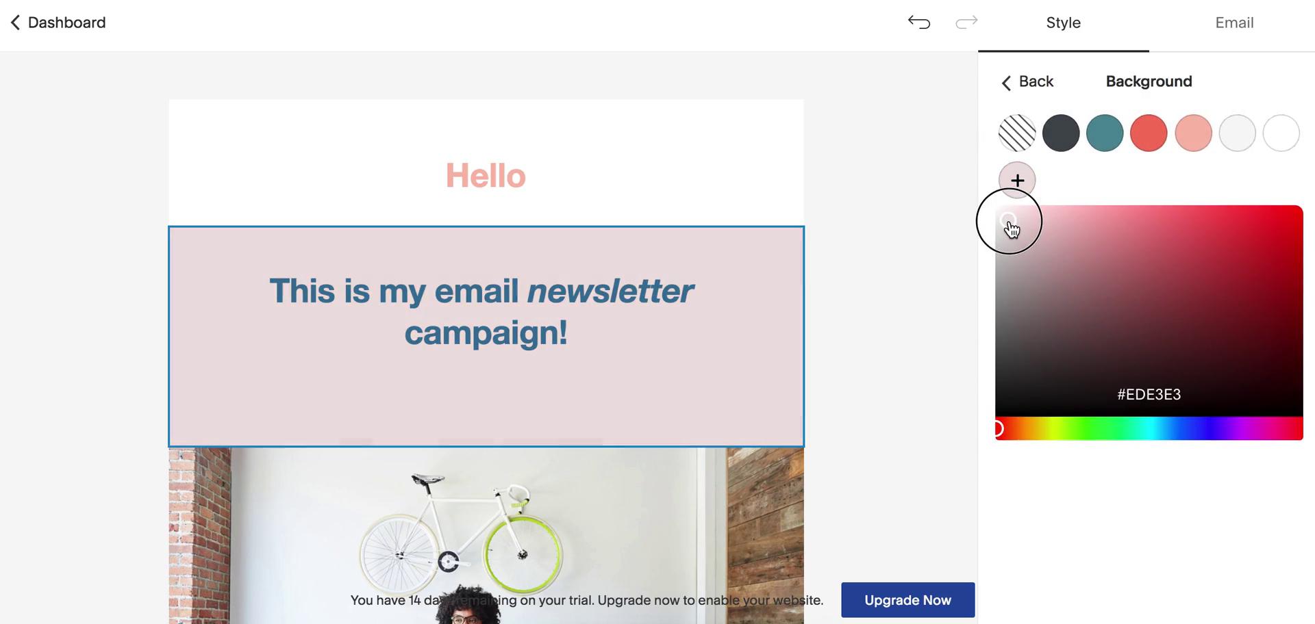 Creating an email campaign screenshot