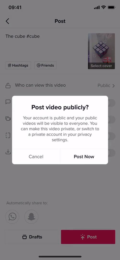 Sharing a video on TikTok video thumbnail