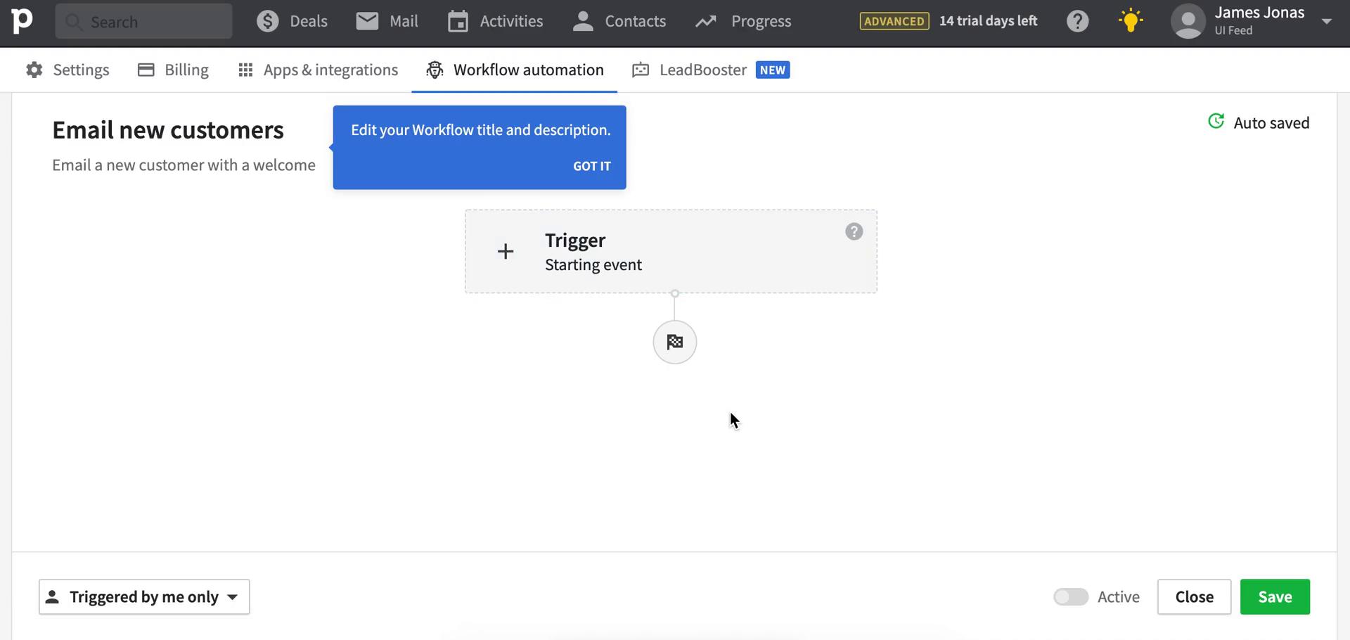 Creating an automation workflow screenshot