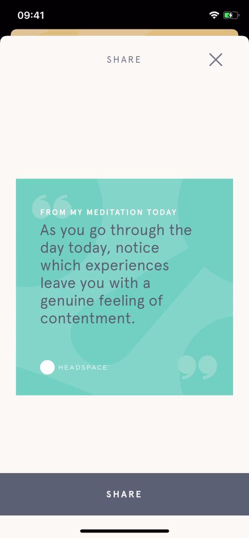 Screenshot of Share session on Meditation on Headspace user flow