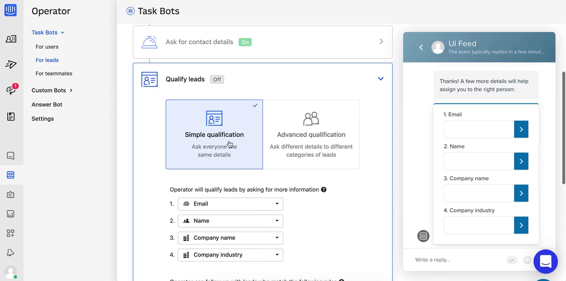 Building a chat bot screenshot