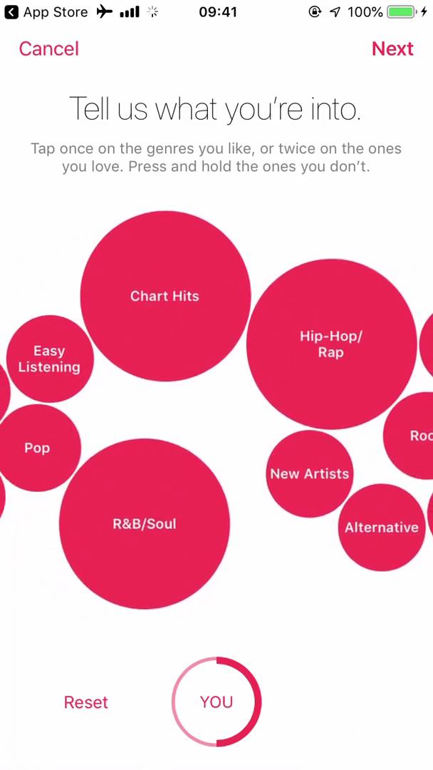 Apple Music select interests screenshot