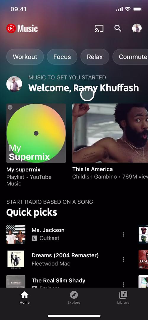 Screenshot of Home on Searching on YouTube Music user flow