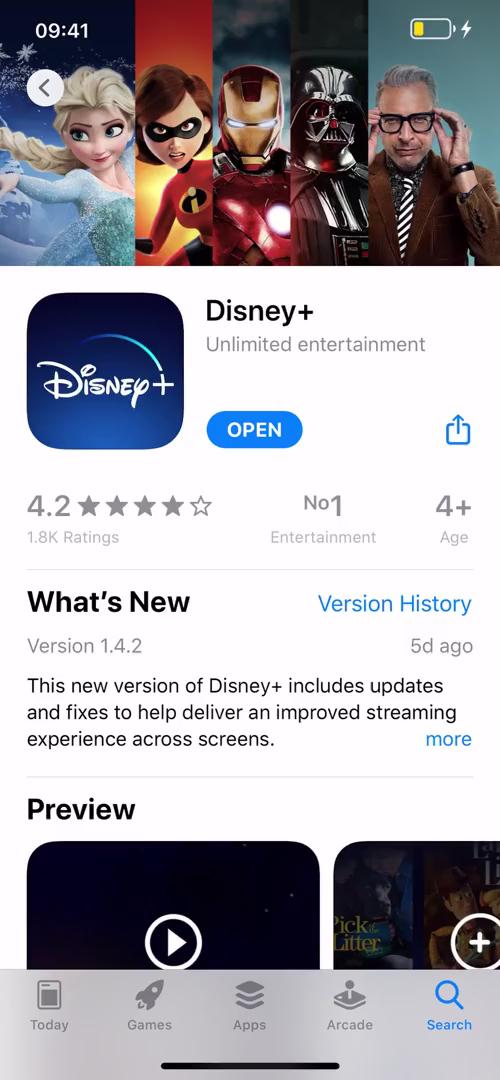 Disney+ app store listing screenshot