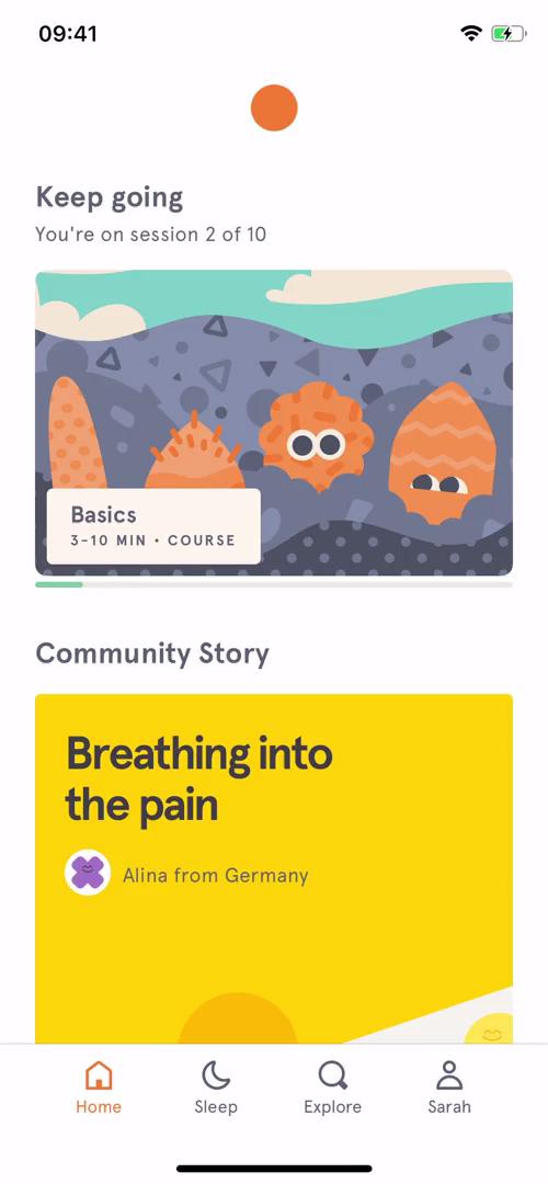 Screenshot of Home on Meditation on Headspace user flow