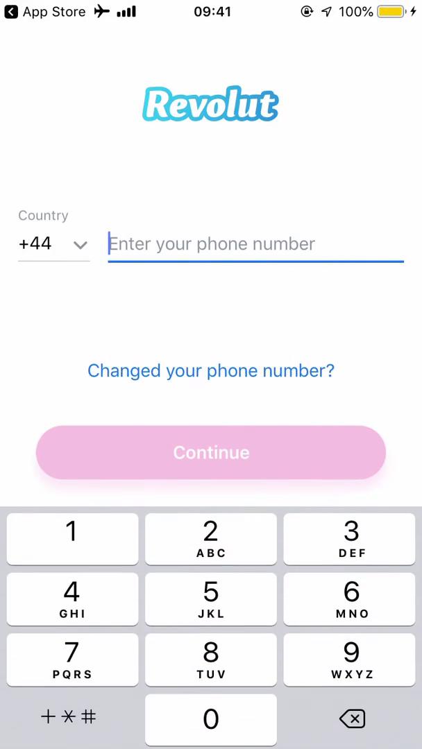 Screenshot of Enter phone number on Onboarding on Revolut user flow