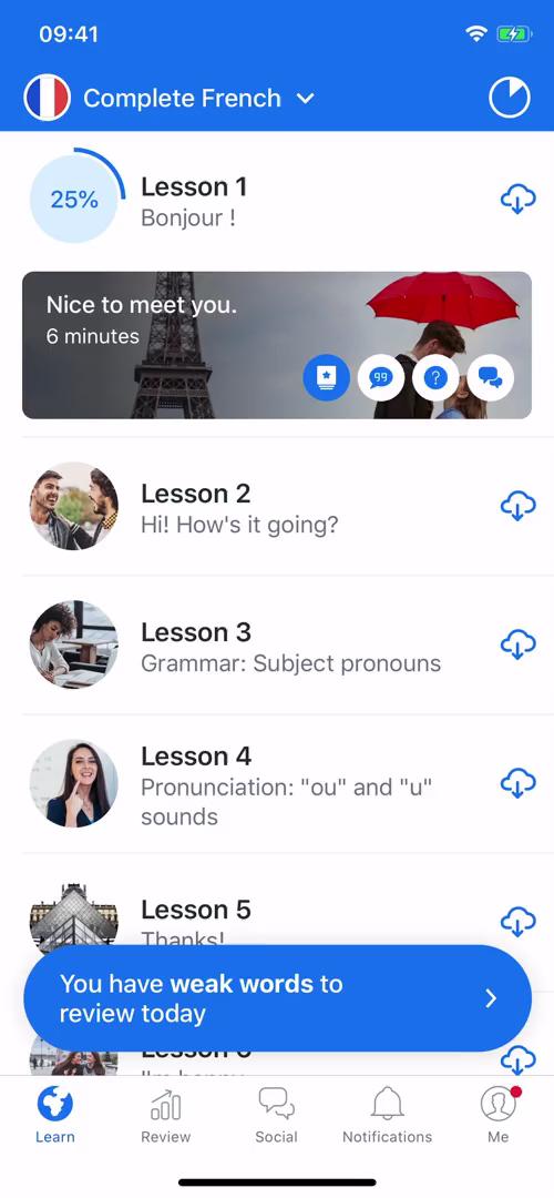 Screenshot of Learn on Learning on Busuu user flow