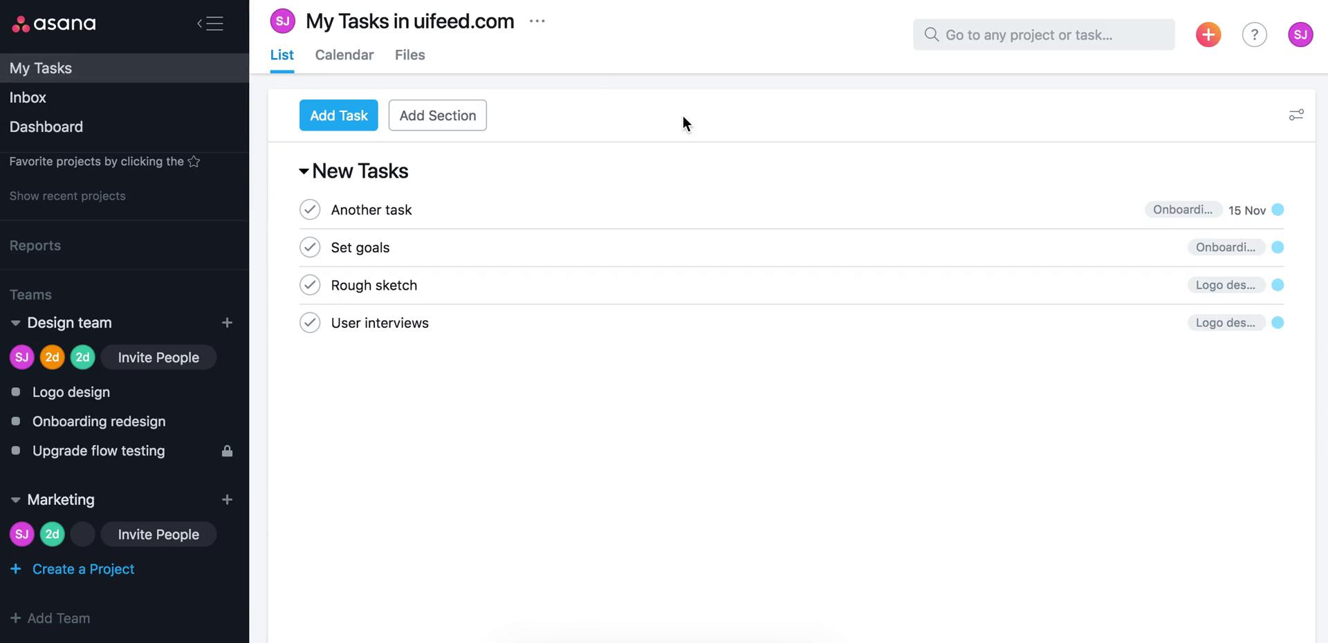 Tasks screenshot