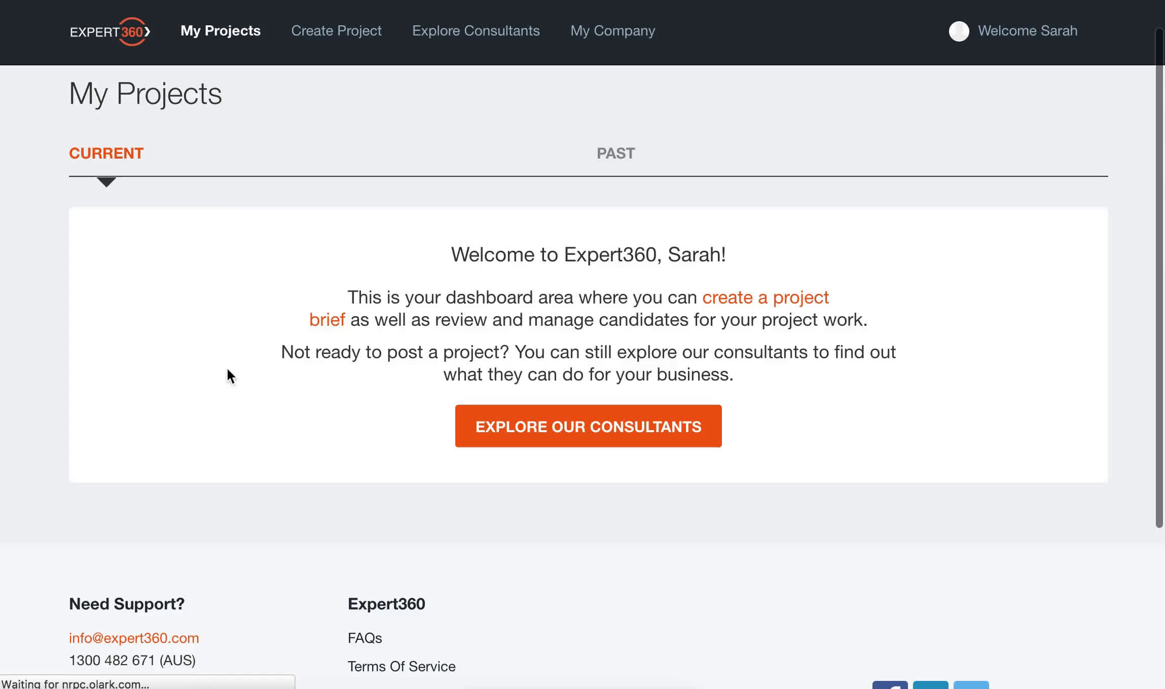 Screenshot of on Creating a project on Expert360 user flow