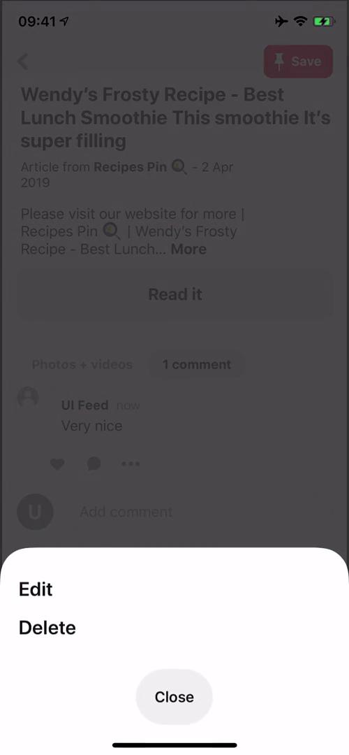 Commenting on Pinterest video thumbnail