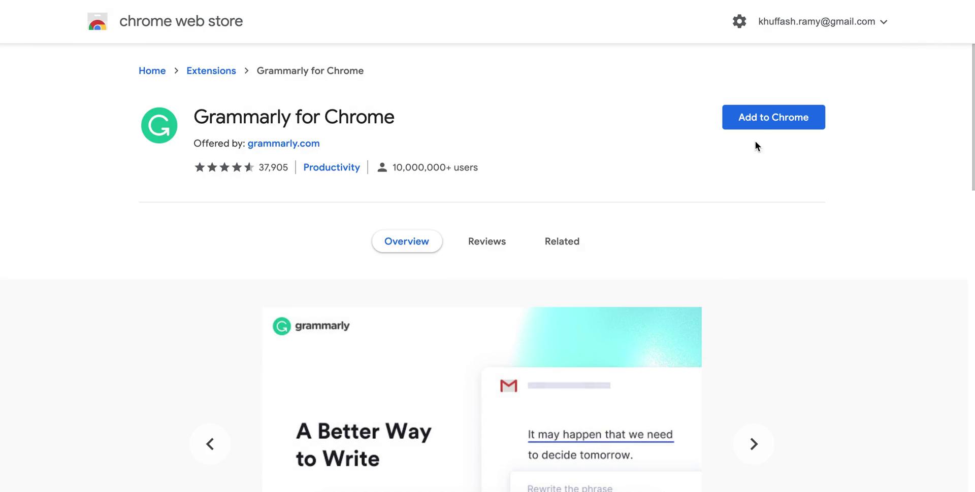 Screenshot of Install extension on Onboarding on Grammarly user flow