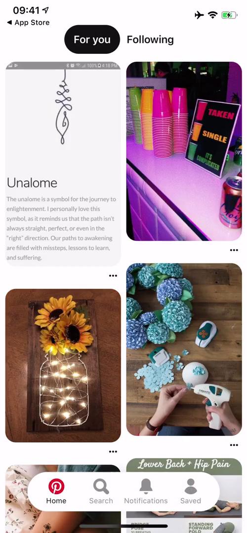 Pinterest home feed screenshot