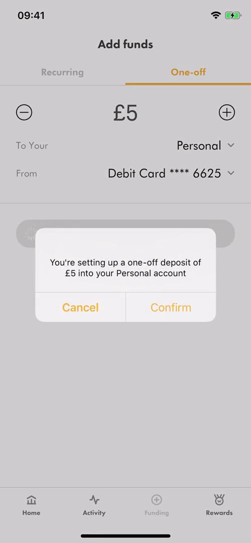 Depositing funds screenshot