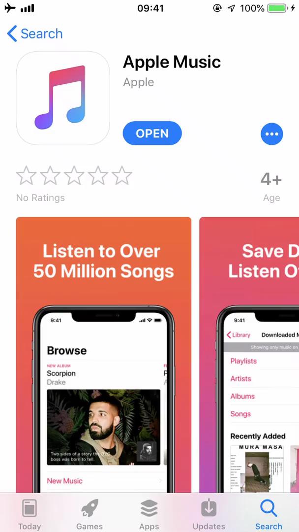 Screenshot of App store listing on Onboarding on Apple Music user flow