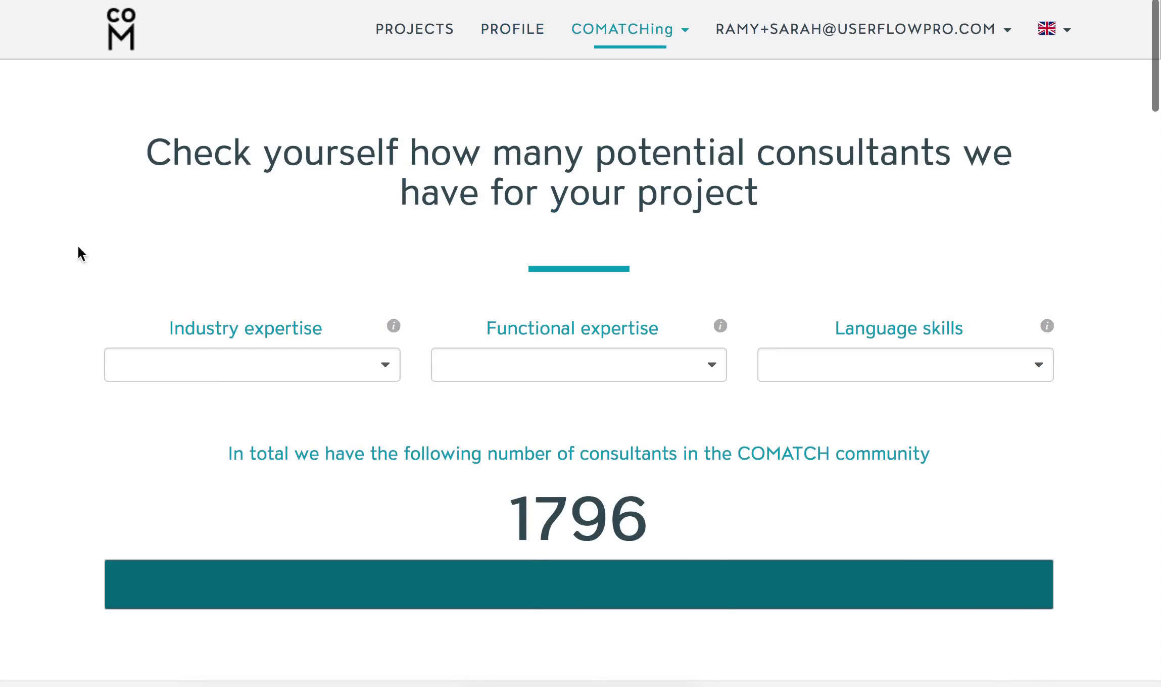Screenshot of on Finding candidates on Comatch user flow