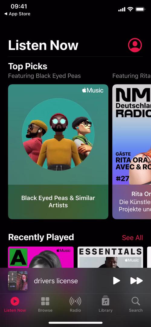 Screenshot of Home on Creating a playlist on Apple Music user flow