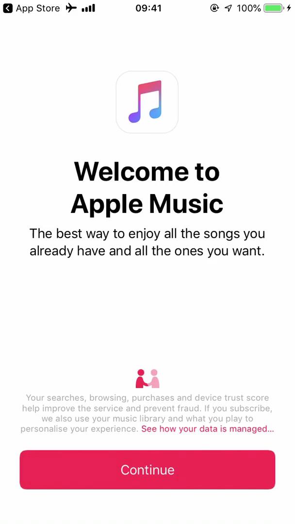 Screenshot of Welcome on Onboarding on Apple Music user flow