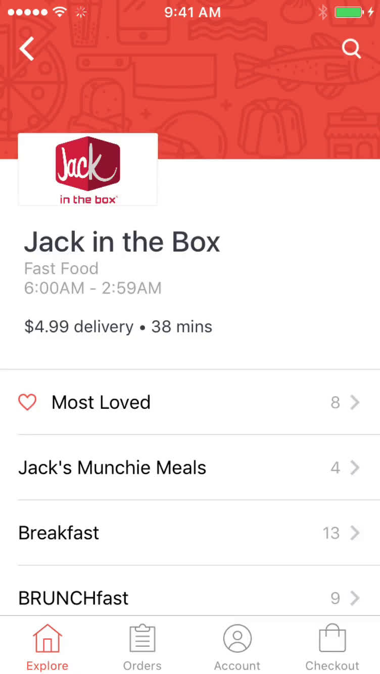 Ordering food screenshot